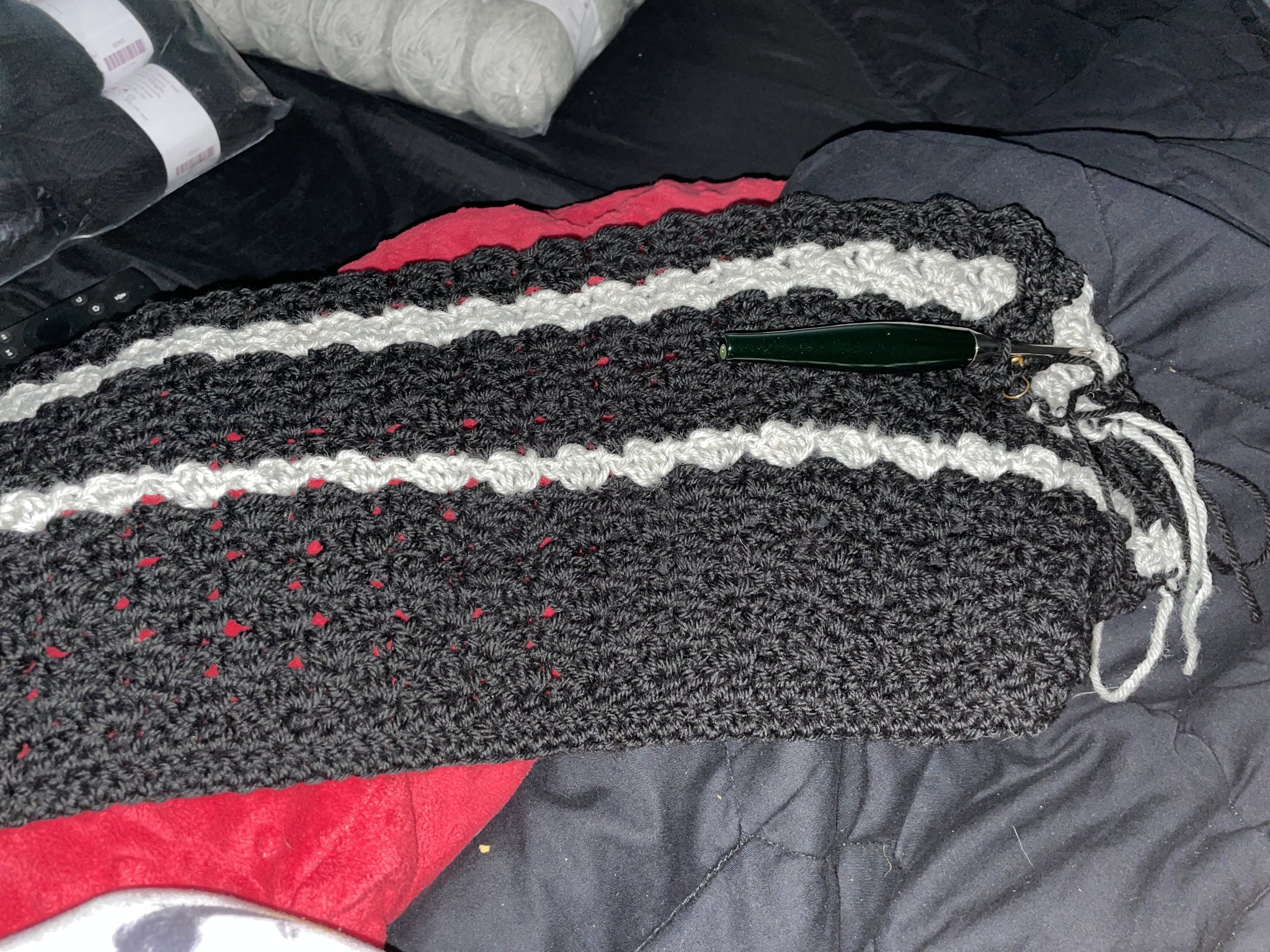 Working on the cardigan
